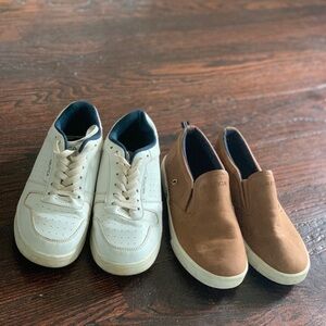 Nautica Big Boy’s Size 5 White Sneakers and Brown Slip-Ons